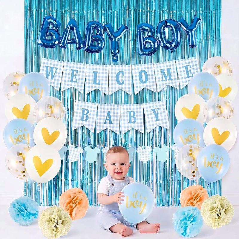 Baby Boy Baby Shower Decorations, 1 Set, Blue, for Gender Reveal