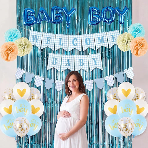 Baby Boy Baby Shower Decorations, 1 Set, Blue, for Gender Reveal