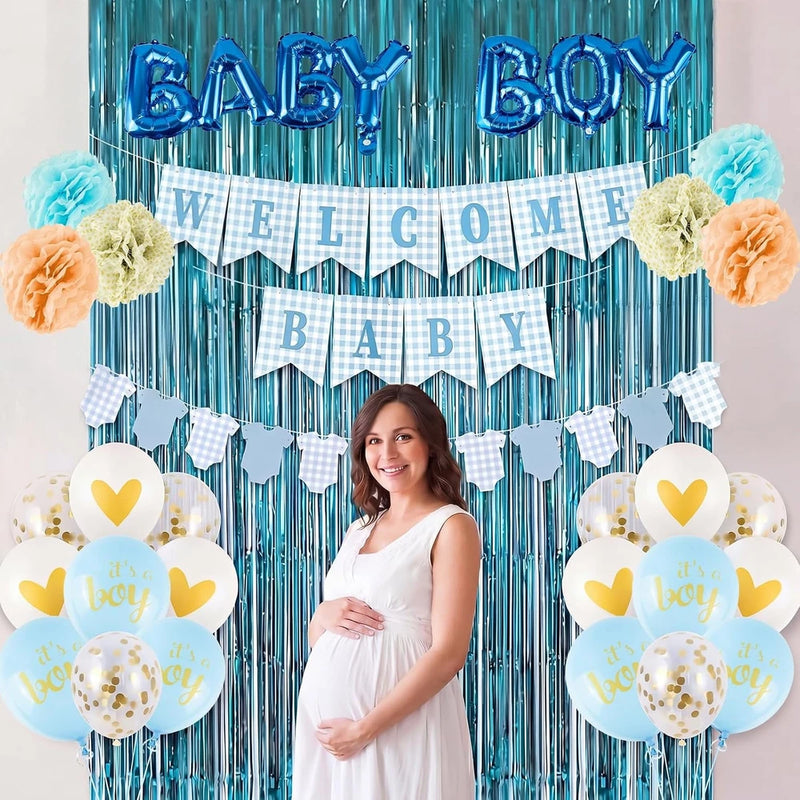 Baby Boy Baby Shower Decorations, 1 Set, Blue, for Gender Reveal