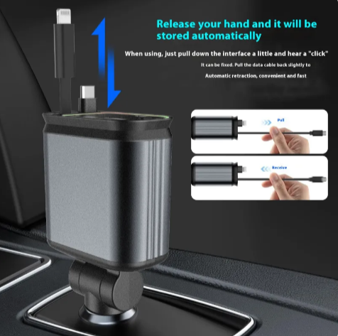 66 watt - 4-in-1 Retractable Car Charger with Ambient Light